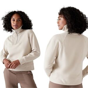 Athleta Retroplush Women's Cream Revive Half‎ Zip Women’s Sweatshirt Size SP